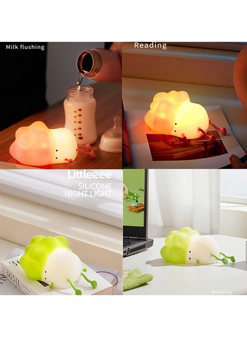 Silicone Night Light for Kids, Touch Control, Type-C Rechargeable, Mobile Phone Holder, Cabbage Shape（Green）