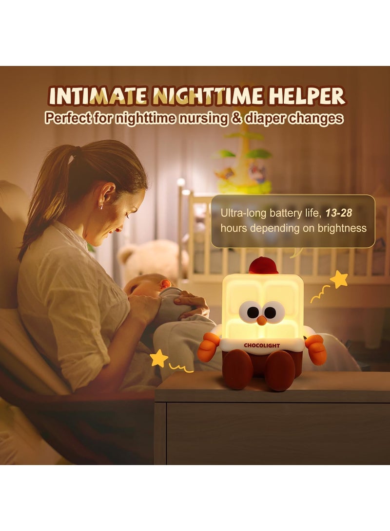 Cute Chocolate Night Light for Kids, 3 Level Dimmable Nursery Nightlight, Food Grade Silicone Cute Lamp with 30 Min Timer, Rechargeable Touch Lamp for Breastfeeding Toddler Baby