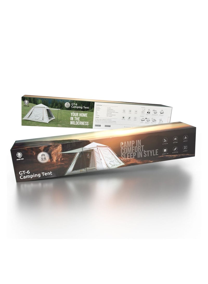 GT-6 Camping Tent 5-6 People Capacity/  Waterproof / Ventilated Mesh / Windproof Rope - Beige