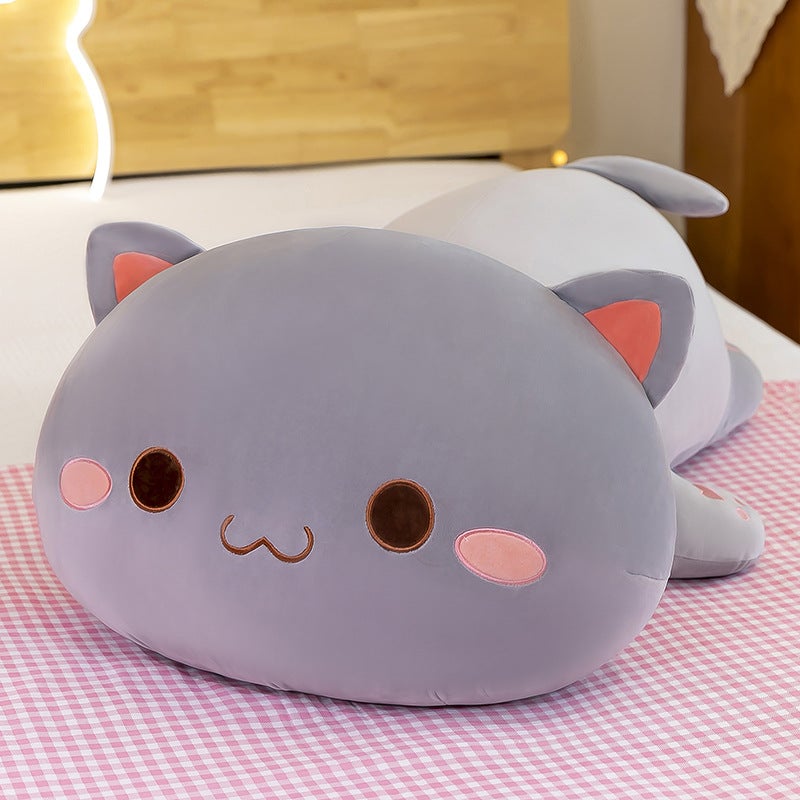 Creative new peach cat doll plush toy lying kitten birthday gift cute cat pillow doll Gray round eyes