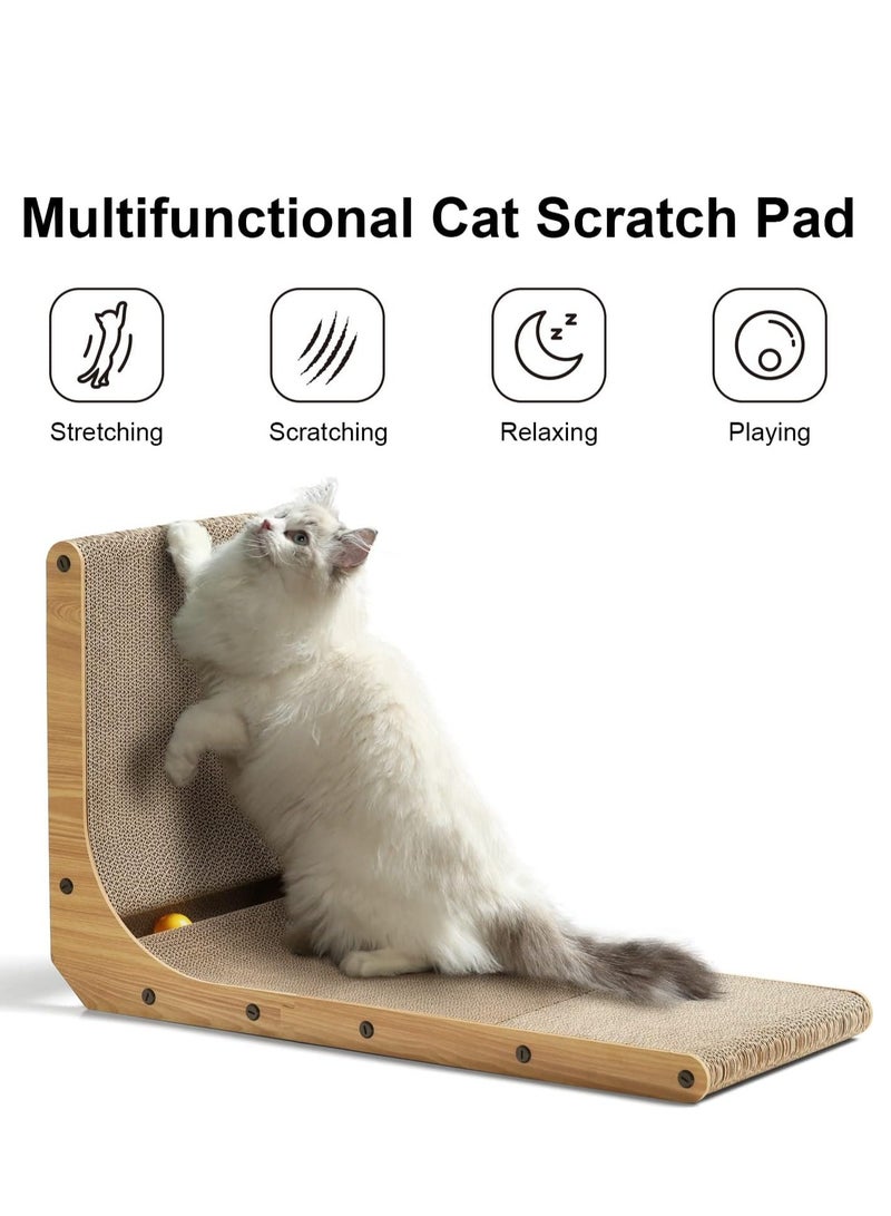 Cat Scratcher, 60 cm L Shape Cat Scratch Pad Wall Mounted, Cat Scratching Cardboard with Ball Toy for Indoor Cats