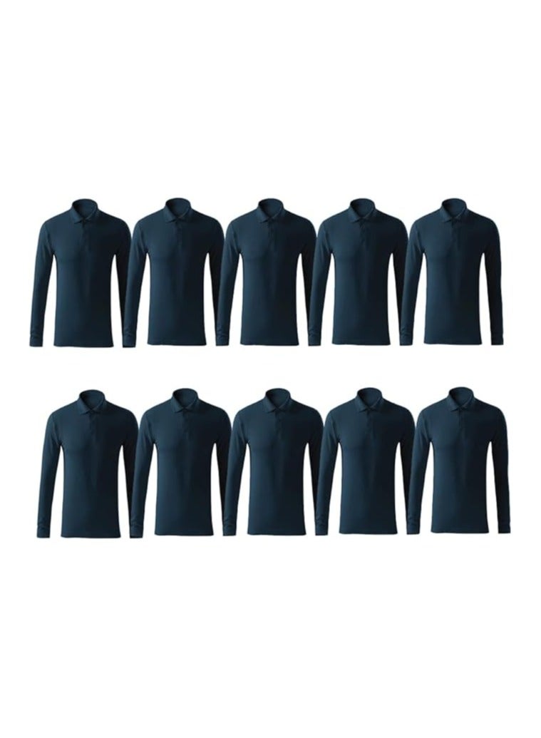 10Pcs Men's LONG SLEEVE POLO T-Shirt 220 GSM Pure Cotton Basic Colors