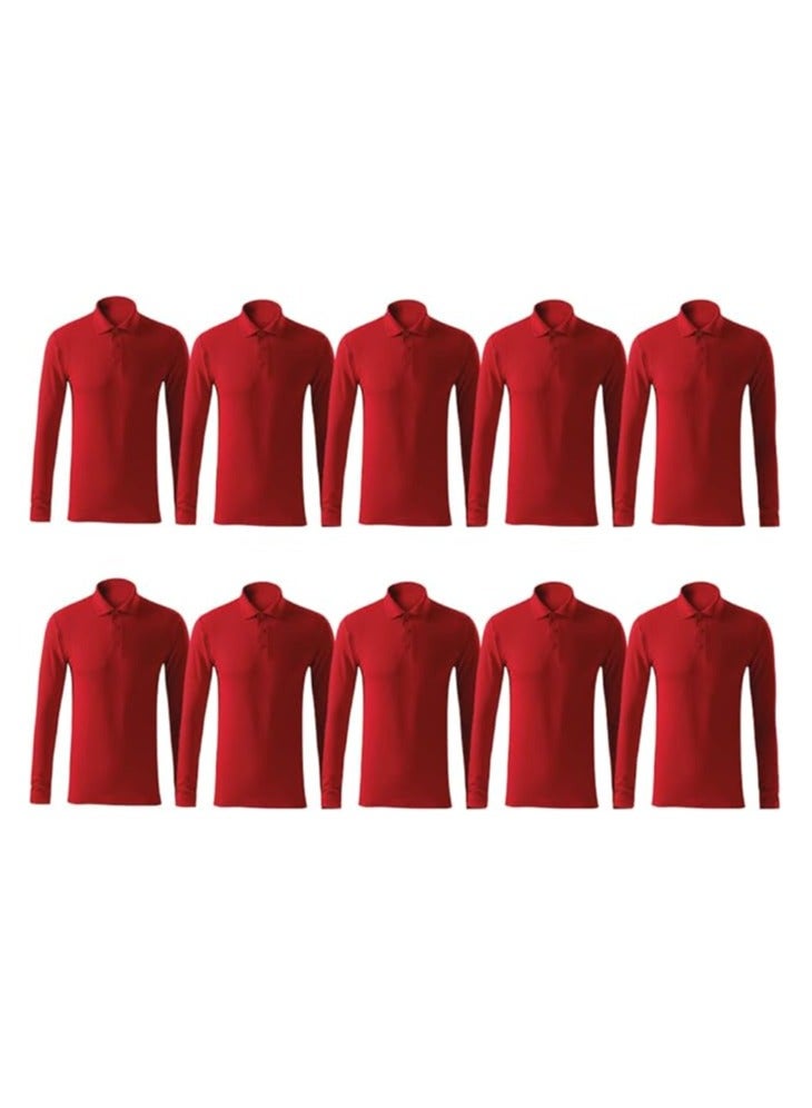 10Pcs Men's LONG SLEEVE POLO T-Shirt 220 GSM Pure Cotton Basic Colors