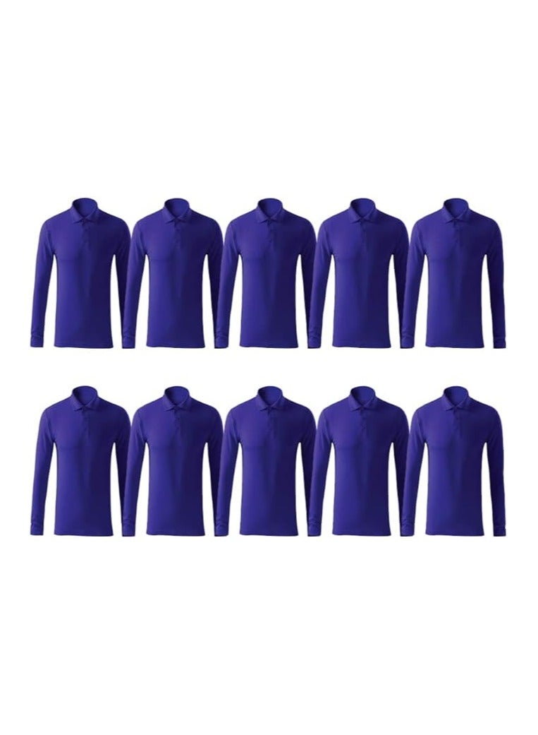 10Pcs Men's LONG SLEEVE POLO T-Shirt 220 GSM Pure Cotton Basic Colors