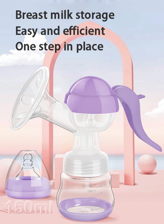 Manual Breast Pump Adjustable Suction Silicone Hand Pump Breastfeeding Health and Safety Small Portable Manual Breast Milk Catcher Baby Feeding Pumps & Accessories（Purple/Transparent)