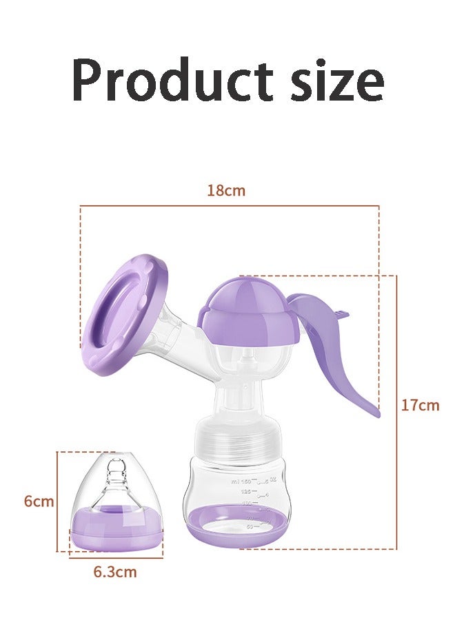 Manual Breast Pump Adjustable Suction Silicone Hand Pump Breastfeeding Health and Safety Small Portable Manual Breast Milk Catcher Baby Feeding Pumps & Accessories（Purple/Transparent)