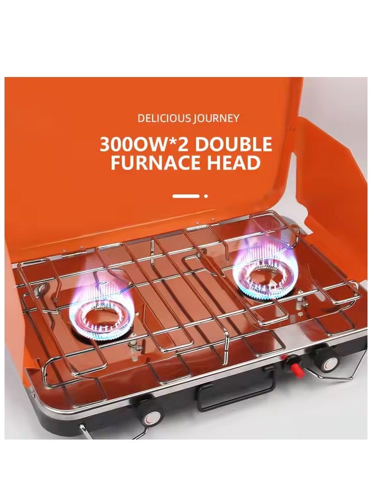 Camping Stove Outdoor Portable 2 Burner Camping BBQ Cooking Gas Stove - Ultralight Folding Butane/Propane Picnic Grill with Wind Shield, 6000W Power - Perfect for Camping, Hiking, Garden, and Outdoor Cooking