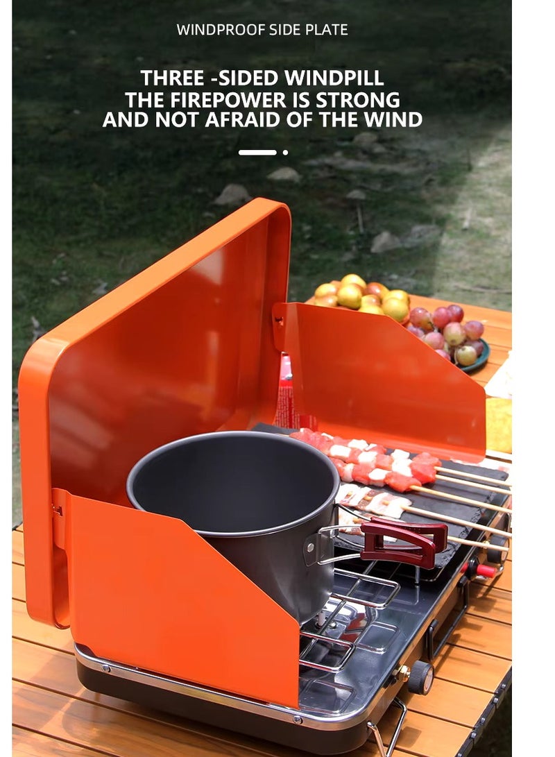 Camping Stove Outdoor Portable 2 Burner Camping BBQ Cooking Gas Stove - Ultralight Folding Butane/Propane Picnic Grill with Wind Shield, 6000W Power - Perfect for Camping, Hiking, Garden, and Outdoor Cooking