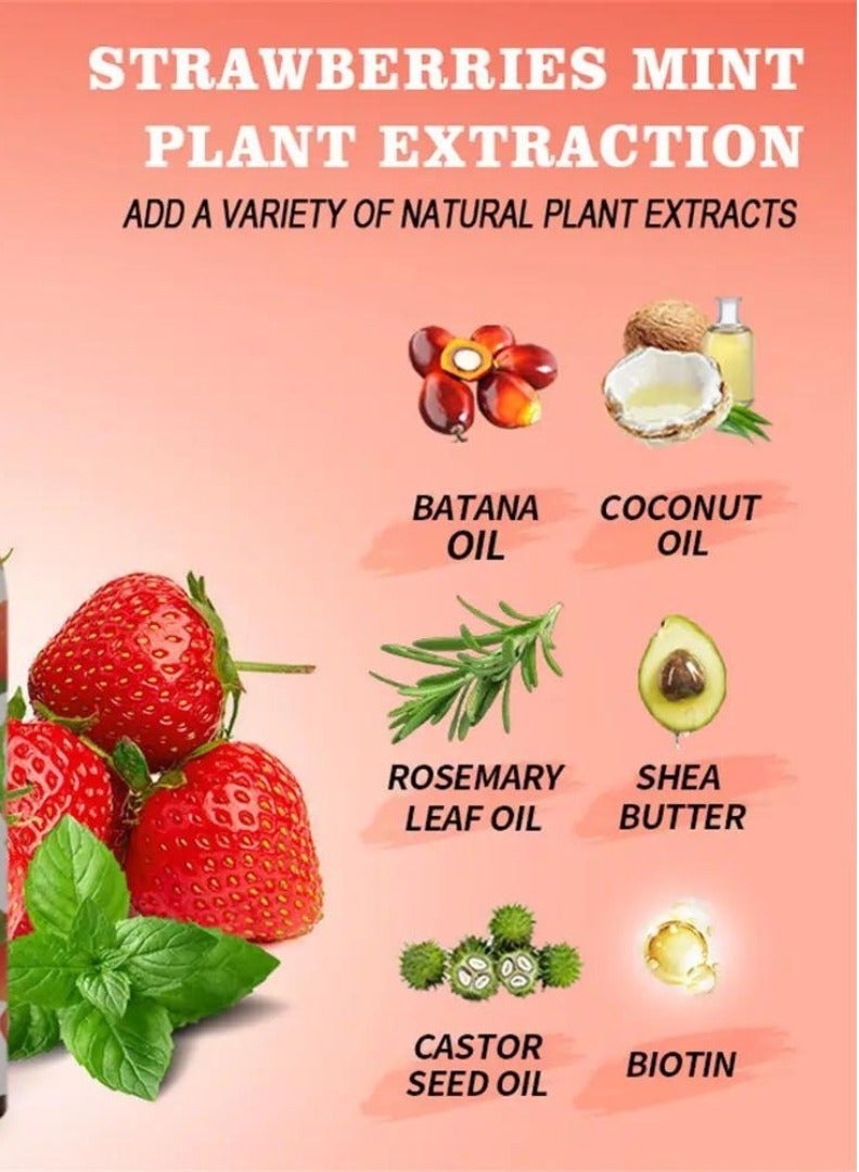 Strawberry Mint Hair Strengthening Spray Hair Growth Oil Pure and Natural Healthy Hair and Scalp Strawberry Mint Hair Growth Spray Strengthens Hair Follicles and Hair Growth with Batana Oil 30ml