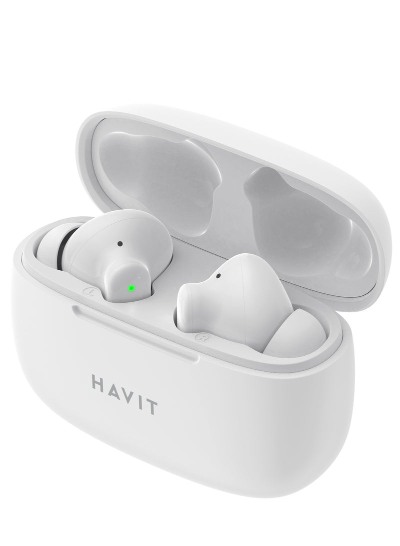 True Wireless Stereo Earbuds with Bluetooth 5.1 - Stylish Design, 10mm Dynamic Drivers for Powerful Sound, Touch Control Features, Long Battery Life for Uninterrupted Listening, Comfortable Fit for Daily Use - Perfect for Music, Calls, and Workouts (White)