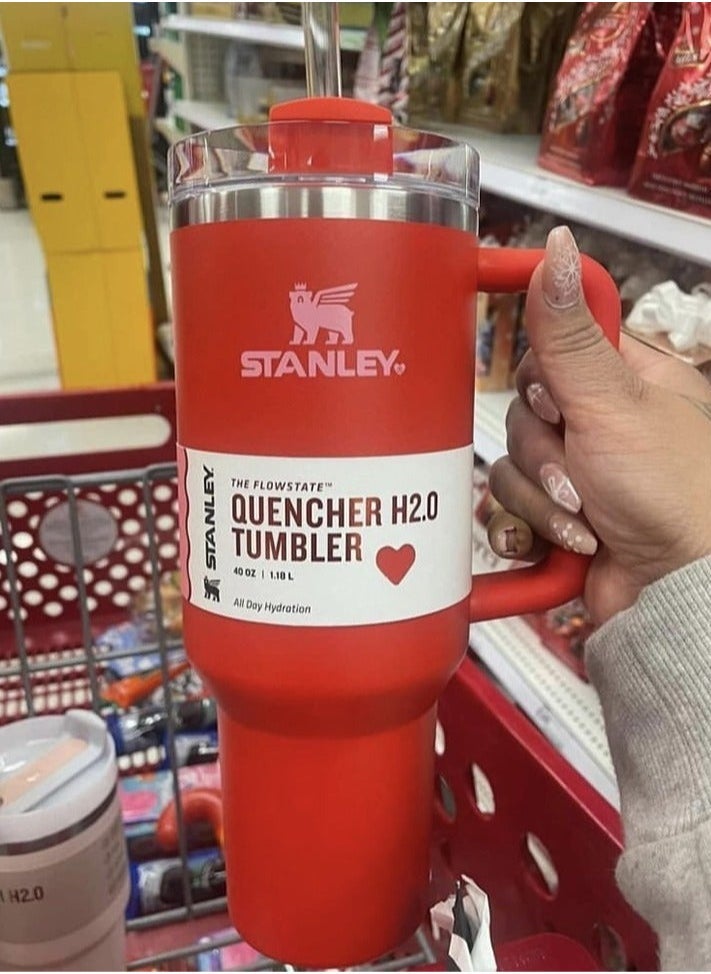 40oz Stanley Quencher H20 Flowstate Stainless Steel Vacuum Insulated Tumbler with Lid and Straw for Water, Iced Tea or Coffee, Smoothie and More, Cream (Red)