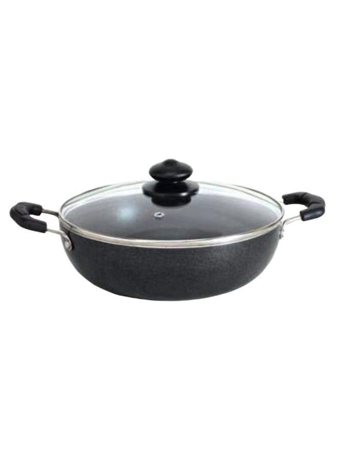 Non-Stick Kadai Flat Bottom With Glass Lid 3 Layer Coating 3mm thick, 26cm
