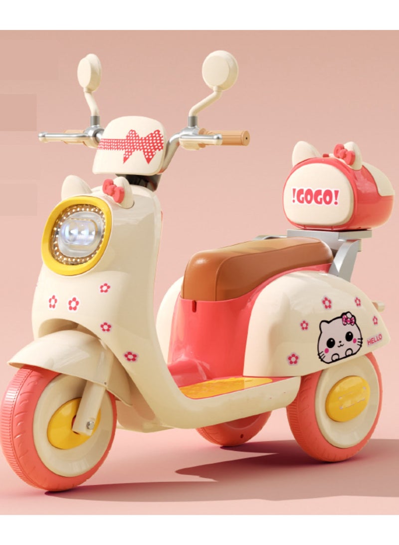 Cute Pet Style Electric Motorcycle for Kids Ride-on Toys Tricycle with Music and Lights Three Wheels Motorbike White/Pink