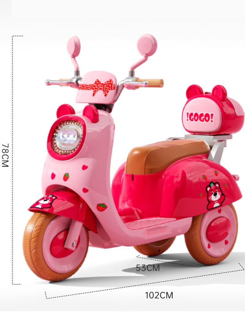 Cute Pet Style Electric Motorcycle for Kids Ride-on Toys Tricycle with Music and Lights Three Wheels Motorbike White/Pink