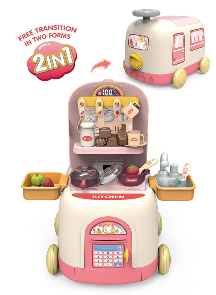 36Pcs Pretend Kitchen Toy Set, Indoor Kitchen Cooking Game Kit, 2-in-1 Deformable Toy Car of Kitchen Game Kit Toys