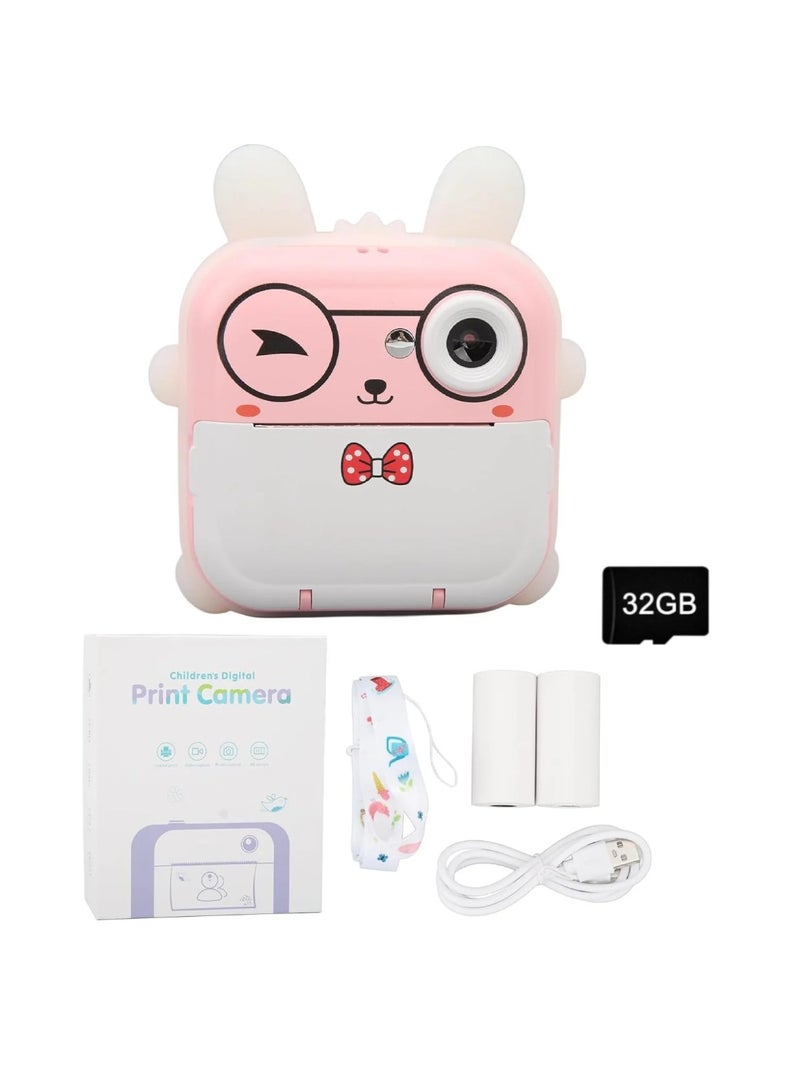 Digital Camera For Kids 8MP Kids Camera With 32GB SD Card Full HD 1080P Cameras Mini Kids Camera With Instant Print Thermal Printer With 2 Thermal Rolls 2.4Inch Eye Protect Screen Selfie Camera