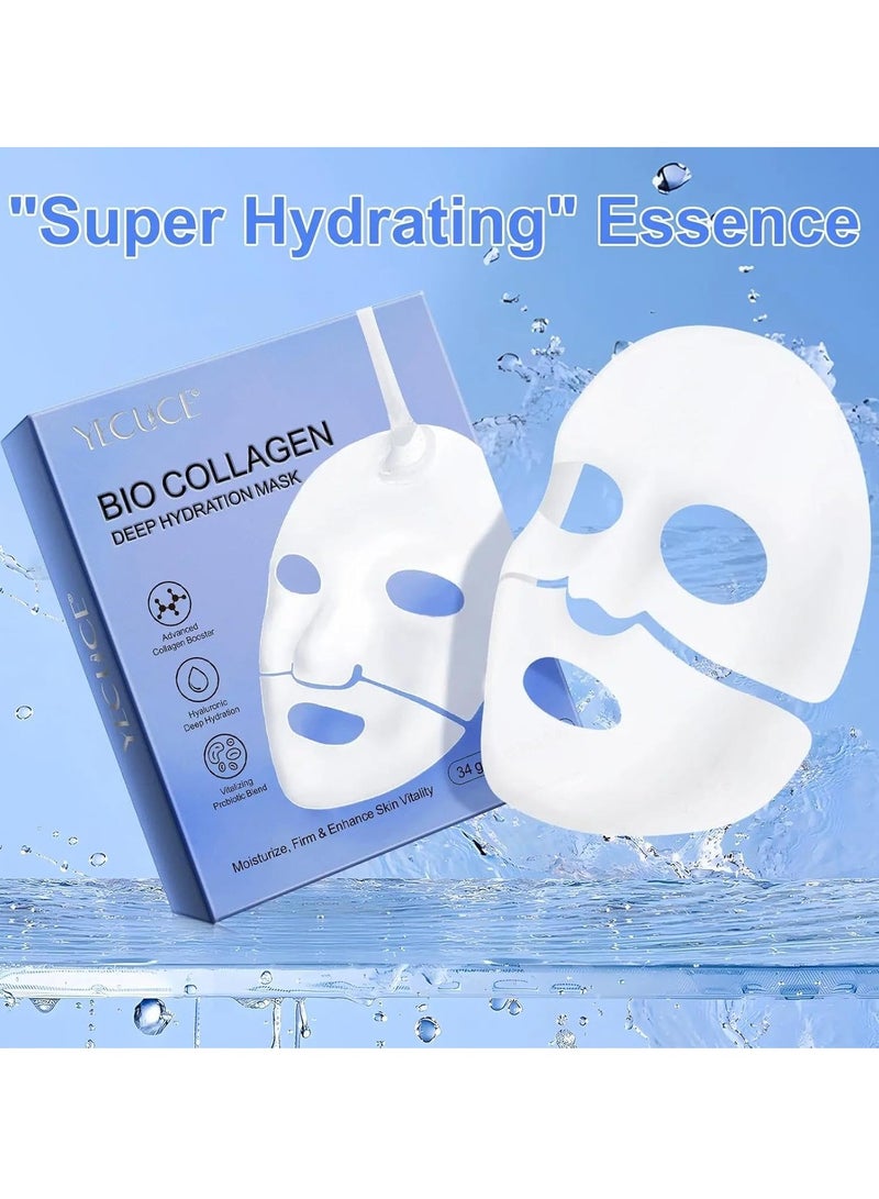 6 Pcs Bio Collagen Mask Collagen Face Mask Hydrating Overnight Mask Pore Minimizing Elasticity Improvement Firming Moisturizing Nourishing Smooth Bio Collagen Face Mask 6Pcs