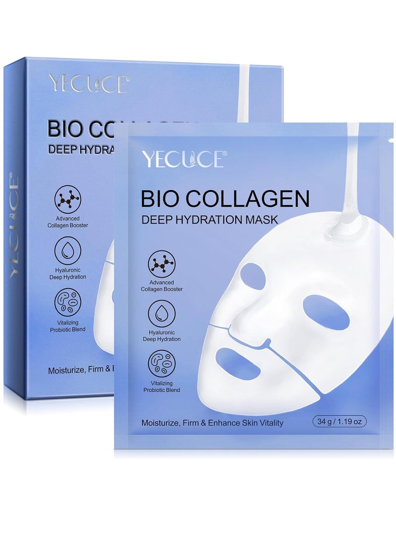 6 Pcs Bio Collagen Mask Collagen Face Mask Hydrating Overnight Mask Pore Minimizing Elasticity Improvement Firming Moisturizing Nourishing Smooth Bio Collagen Face Mask 6Pcs