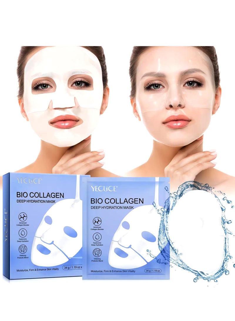 6 Pcs Bio Collagen Mask Collagen Face Mask Hydrating Overnight Mask Pore Minimizing Elasticity Improvement Firming Moisturizing Nourishing Smooth Bio Collagen Face Mask 6Pcs