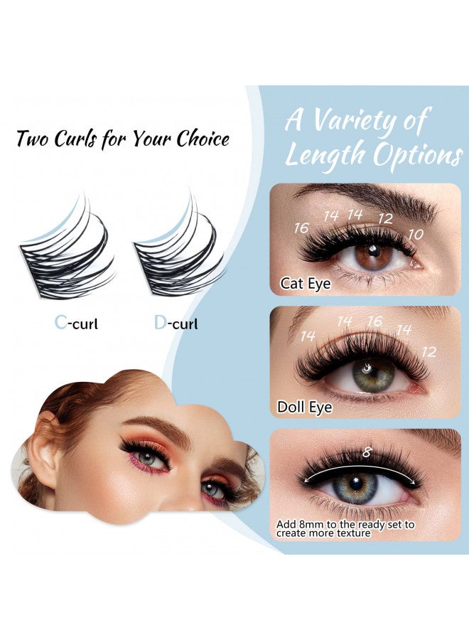 Lash Clusters 84 Pcs Cluster Lashes Eyelash Clusters DIY Cluster Eyelash Extensions Individual Lashes Thin Band & Soft(Cloudy,C-8-16mix)