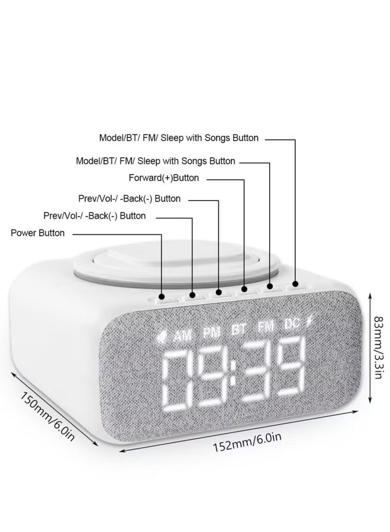 Alarm Clock Radio, Bedside Alarm Clock with Bluetooth Speaker, Dimmable LED Display Super Fast Wireless Charger Station, USB Charging Port FM Radio Alarm Clock with Night Light and Stand