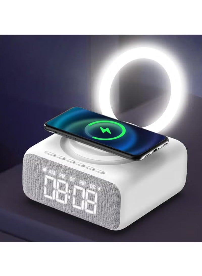 Alarm Clock Radio, Bedside Alarm Clock with Bluetooth Speaker, Dimmable LED Display Super Fast Wireless Charger Station, USB Charging Port FM Radio Alarm Clock with Night Light and Stand