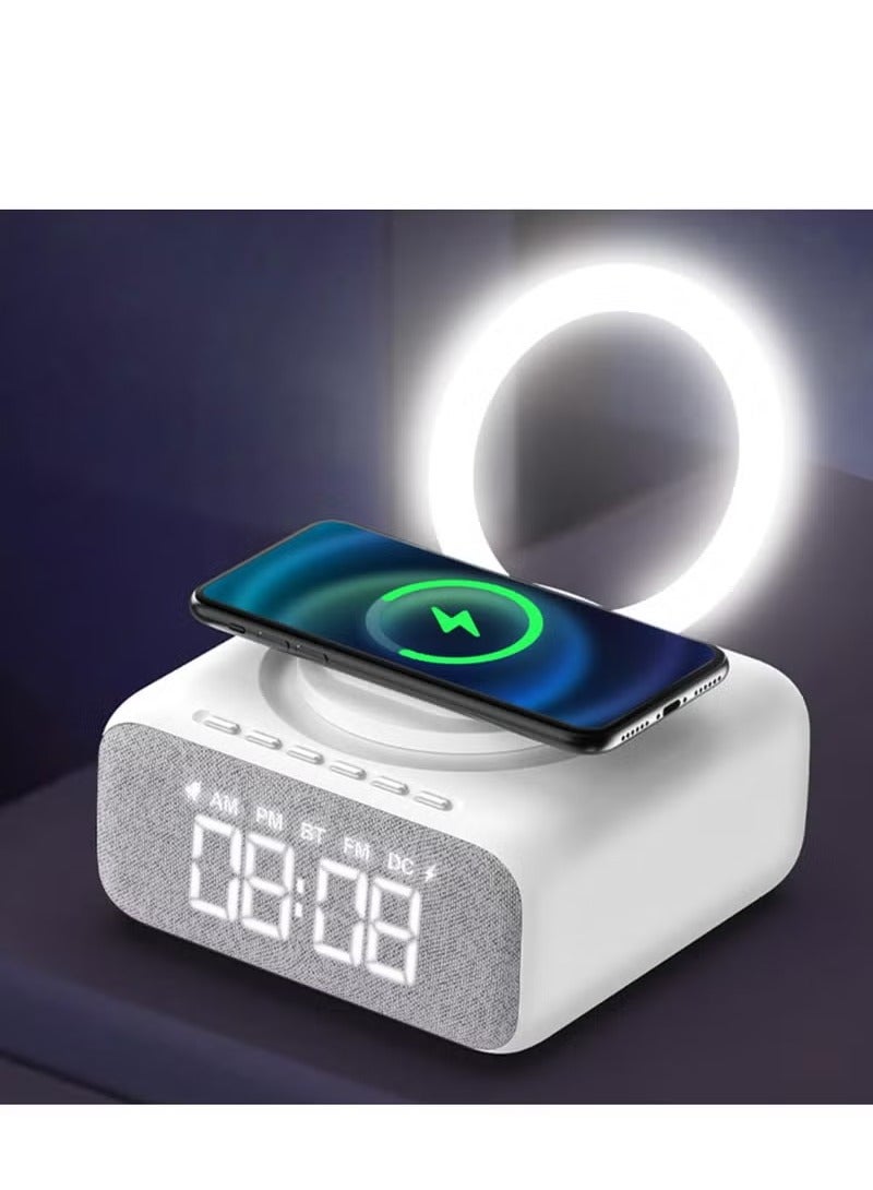 Alarm Clock Radio, Bedside Alarm Clock with Bluetooth Speaker, Dimmable LED Display Super Fast Wireless Charger Station, USB Charging Port FM Radio Alarm Clock with Night Light and Stand