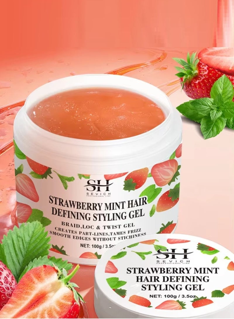 100g Strawberry Mint Hair Defining Styling Gel Braid Loc and Twist Gel Create Part Lines and Tames Frizz Moisturize Hydrate Hair and Nourish Scalp Promote Hair Growth with Batana Oil