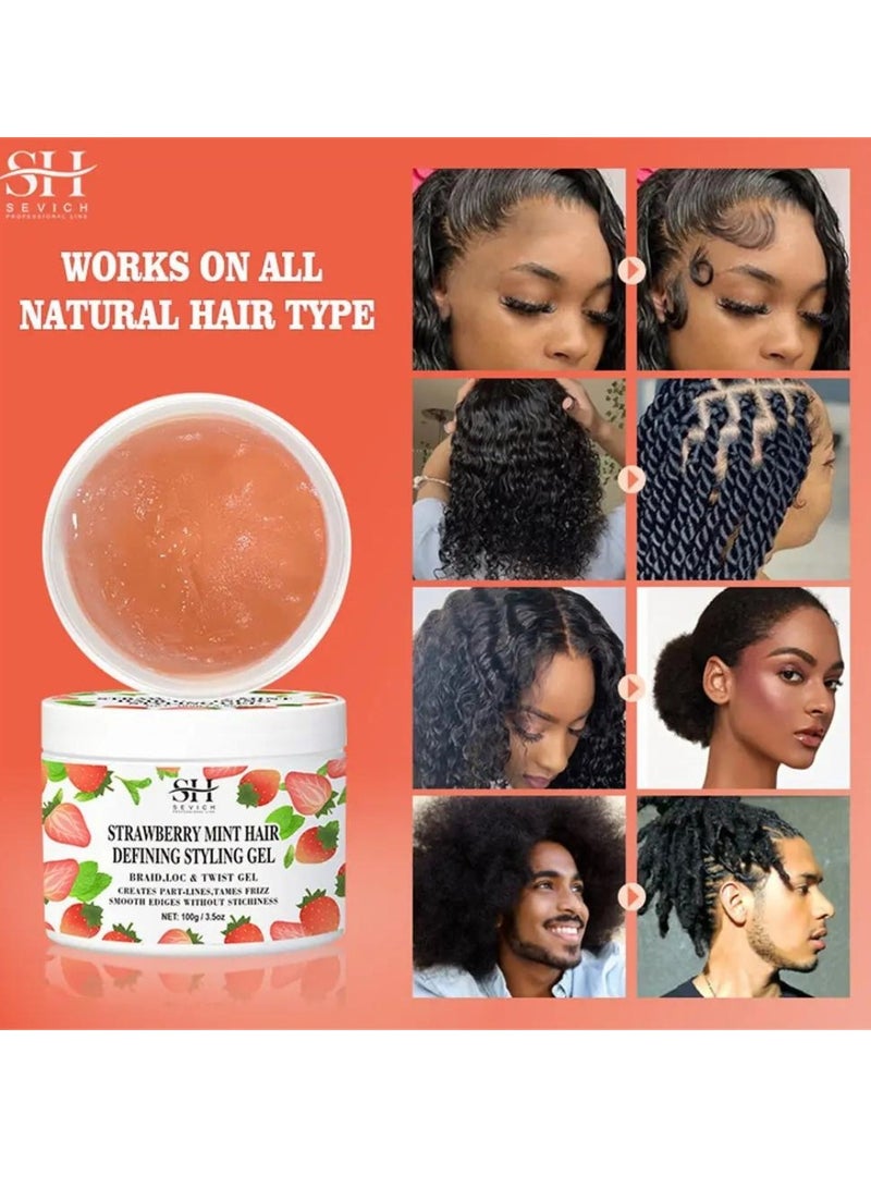 100g Strawberry Mint Hair Defining Styling Gel Braid Loc and Twist Gel Create Part Lines and Tames Frizz Moisturize Hydrate Hair and Nourish Scalp Promote Hair Growth with Batana Oil