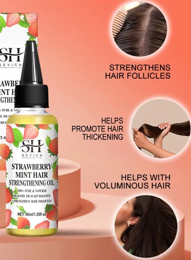 Strawberry Mint Hair Strengthening Oil Pure and Natural Healthy PH Scalp Balance Strengthens Hair Follicles and Hair Growth with Batana Oil Moisturizing Hydrating Nourish Hair Oil 40ml