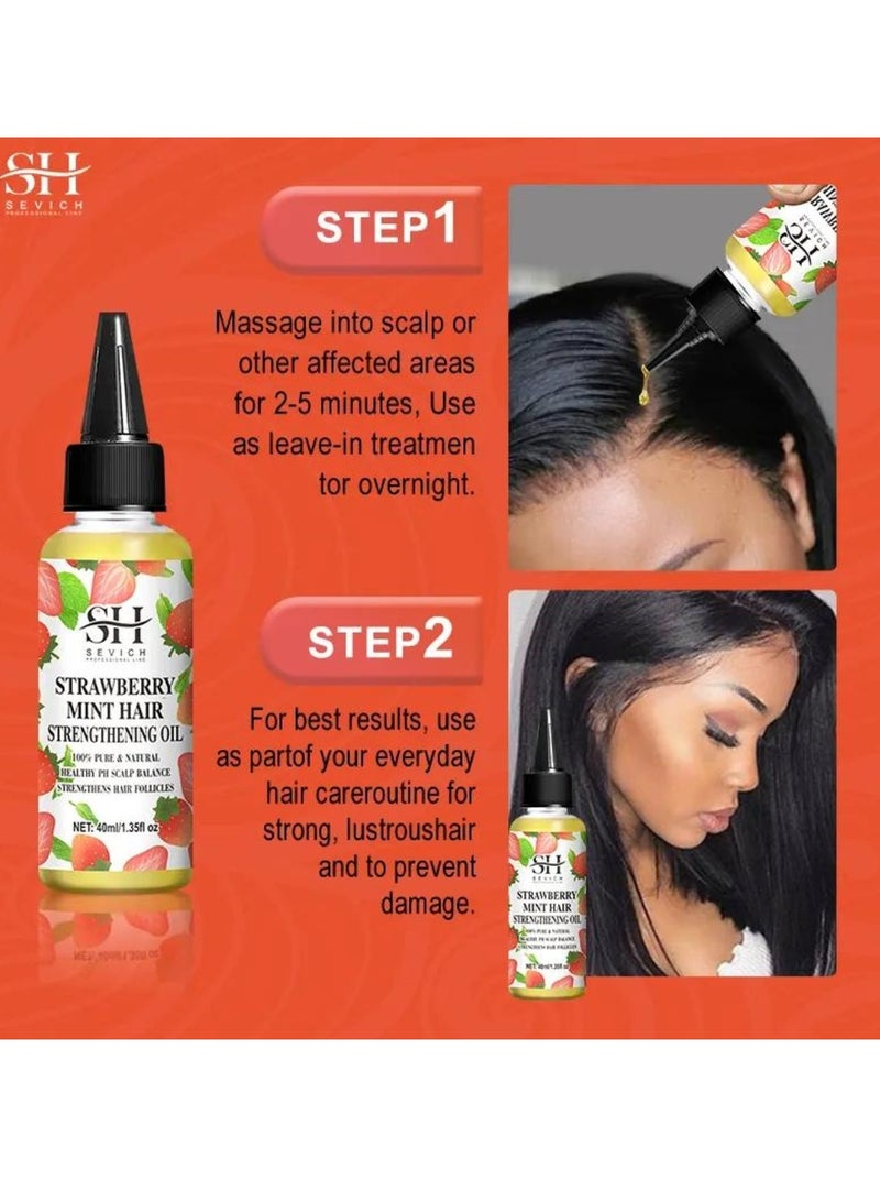 Strawberry Mint Hair Strengthening Oil Pure and Natural Healthy PH Scalp Balance Strengthens Hair Follicles and Hair Growth with Batana Oil Moisturizing Hydrating Nourish Hair Oil 40ml