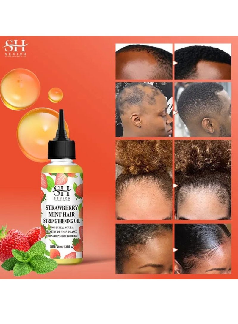 Strawberry Mint Hair Strengthening Oil Pure and Natural Healthy PH Scalp Balance Strengthens Hair Follicles and Hair Growth with Batana Oil Moisturizing Hydrating Nourish Hair Oil 40ml