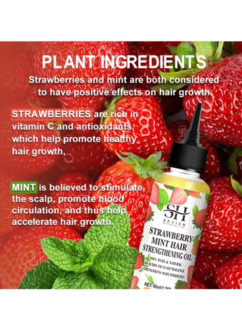 Strawberry Mint Hair Strengthening Oil Pure and Natural Healthy PH Scalp Balance Strengthens Hair Follicles and Hair Growth with Batana Oil Moisturizing Hydrating Nourish Hair Oil 40ml