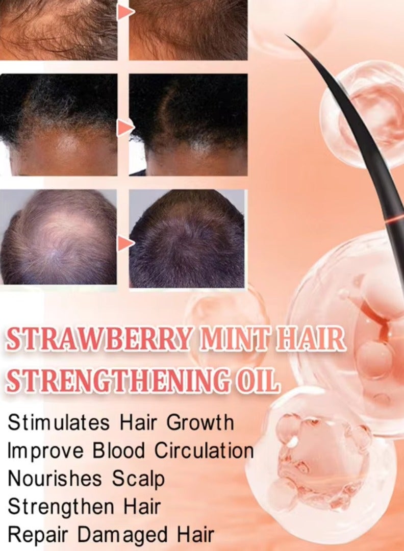 Strawberry Mint Hair Strengthening Oil Pure and Natural Healthy PH Scalp Balance Strengthens Hair Follicles and Hair Growth with Batana Oil Moisturizing Hydrating Nourish Hair Oil 40ml