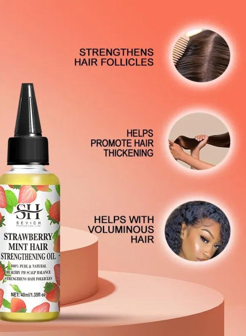 Strawberry Mint Hair Strengthening Oil Pure and Natural Healthy PH Scalp Balance Strengthens Hair Follicles and Hair Growth with Batana Oil Moisturizing Hydrating Nourish Hair Oil 40ml