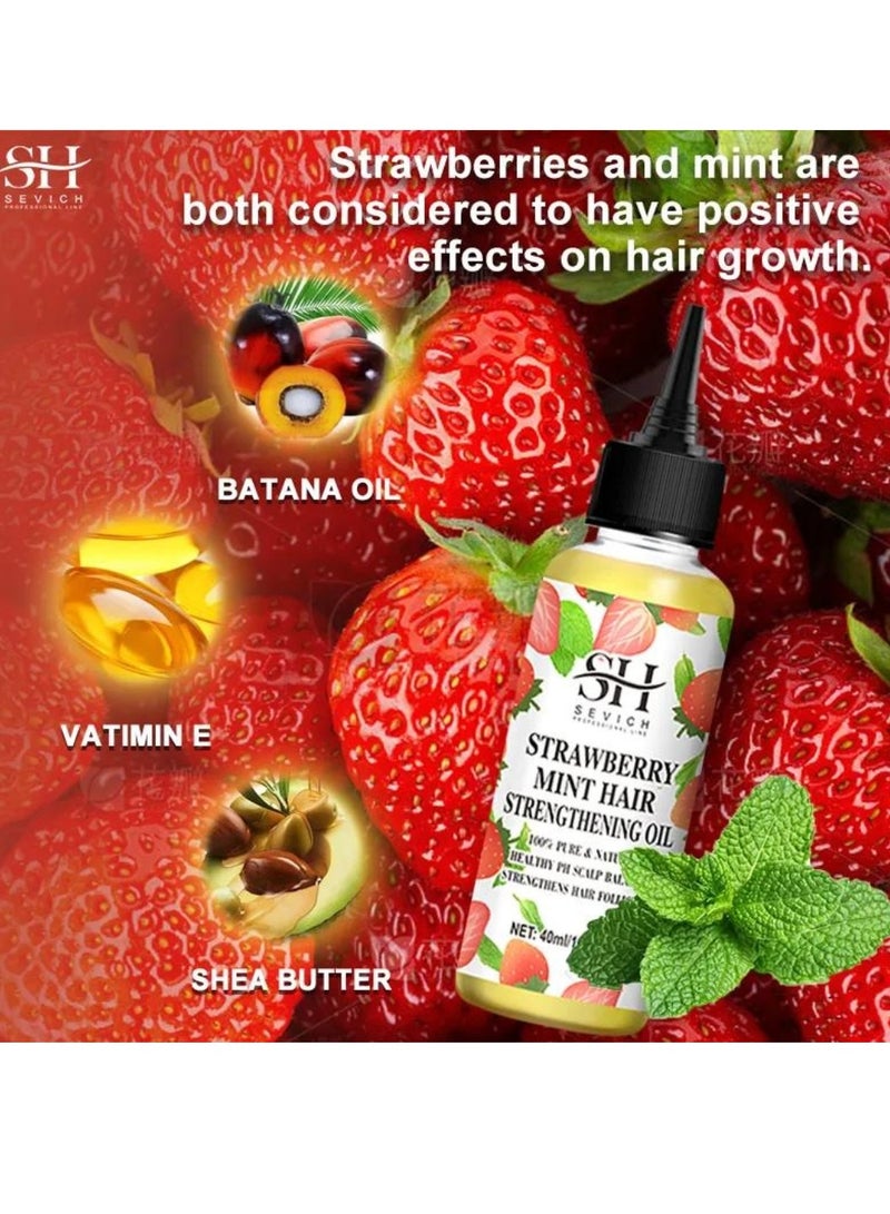 Strawberry Mint Hair Strengthening Oil Pure and Natural Healthy PH Scalp Balance Strengthens Hair Follicles and Hair Growth with Batana Oil Moisturizing Hydrating Nourish Hair Oil 40ml