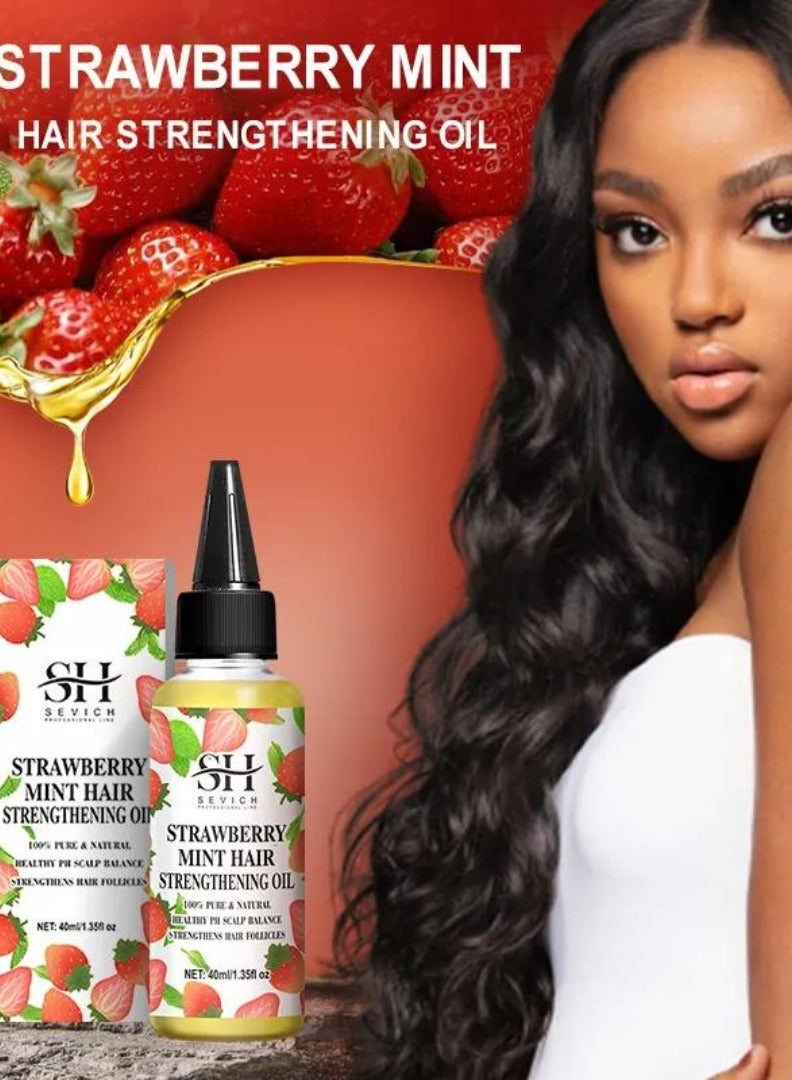 Strawberry Mint Hair Strengthening Oil Pure and Natural Healthy PH Scalp Balance Strengthens Hair Follicles and Hair Growth with Batana Oil Moisturizing Hydrating Nourish Hair Oil 40ml