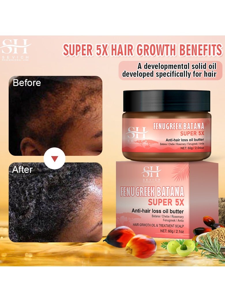 60g 5 in 1 Hair Growth Oil Butter with Batana Chebe Rosemary Fenugreek and Amla Dry Damaged Hair and Scalp Treatment Super 5X Oil Butter Anti Hair Loss Oil and Hair Regrowth Scalp Treatment Butter