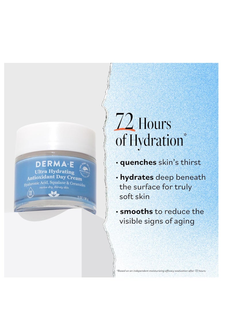 Derma E Ultra Hydrating Antioxidant Day Cream – Face Moisturizer with Hyaluronic Acid, Squalane, and Ceramides to Smooth and Nourish, Hydrating Face Moisturizer for Sensitive Skin, 2 Fl Oz