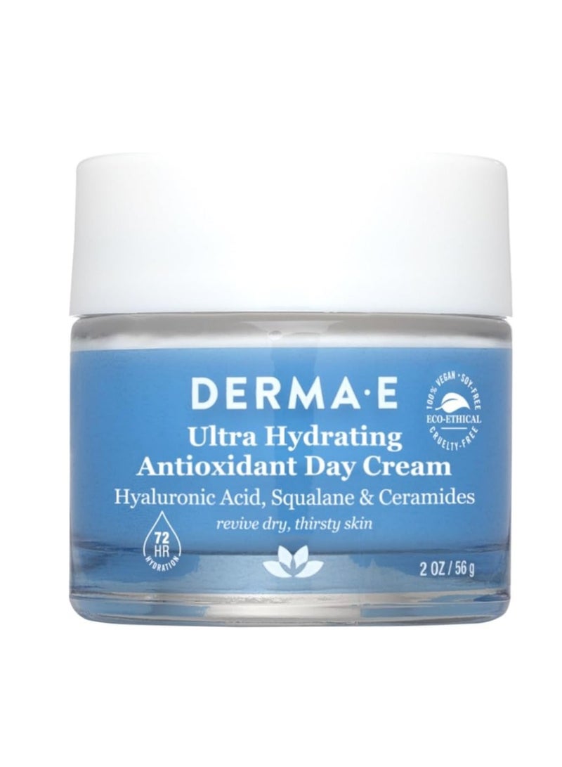 Derma E Ultra Hydrating Antioxidant Day Cream – Face Moisturizer with Hyaluronic Acid, Squalane, and Ceramides to Smooth and Nourish, Hydrating Face Moisturizer for Sensitive Skin, 2 Fl Oz