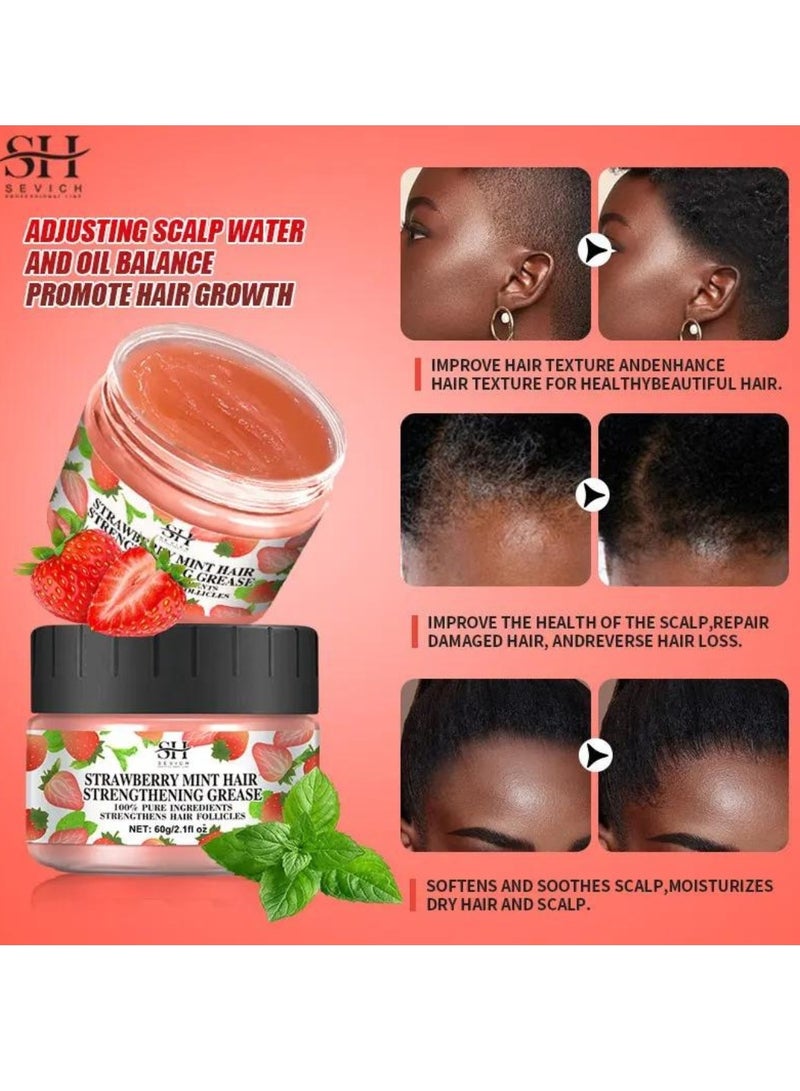 60g Strawberry Mint Hair Strengthening Grease for Hair Growth Reduce Hair Loss and Hydrating Moisturizing Pure and Natural Strengthens Hair Roots and Follicles Strawberry Mint Hair Cream