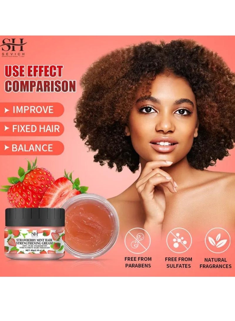 60g Strawberry Mint Hair Strengthening Grease for Hair Growth Reduce Hair Loss and Hydrating Moisturizing Pure and Natural Strengthens Hair Roots and Follicles Strawberry Mint Hair Cream