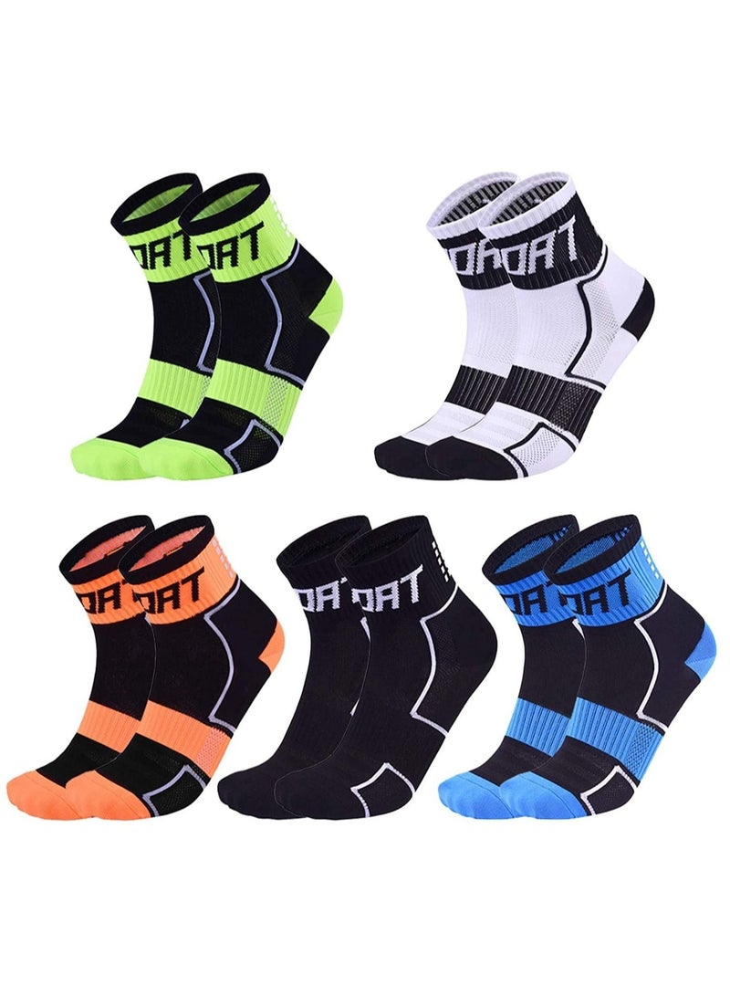 5 Pack Sports Cycling Socks Colorful Anti Smell Ankle Athletic Socks for Running Hiking, Tennis, Workouts and Fitness Training, Anti-blister with Reflective Stripst