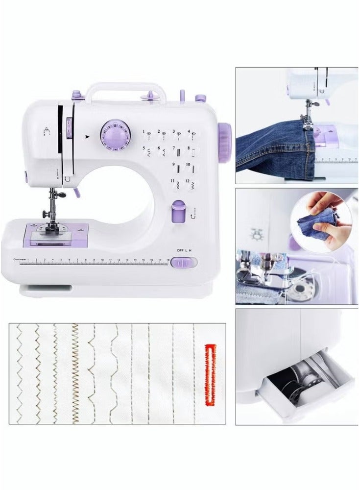 Electric Sewing Machine, 12-Needle Two-Way Household Portable Sewing Machine for Sewing Clothing, Overlocking, Buttonholes