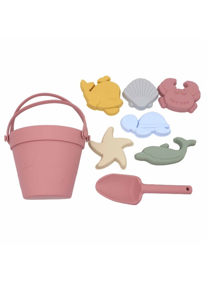 8 Pcs Silicone Beach Toys with Portable Beach Bag,Summer Kids Beach Set with Sand Toy Molds Shovel Bucket Set, Beach Sand Toys Toddler Sandbox Toys for Girl Kids Outdoor