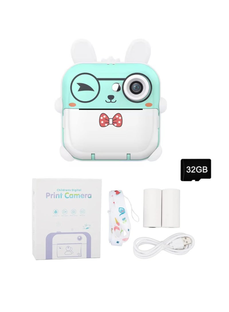 Digital Camera For Kids 8MP Kids Camera With 32GB SD Card Full HD 1080P Cameras Mini Kids Camera With Instant Print Thermal Printer With 2 Thermal Rolls 2.4Inch Eye Protect Screen Selfie Camera