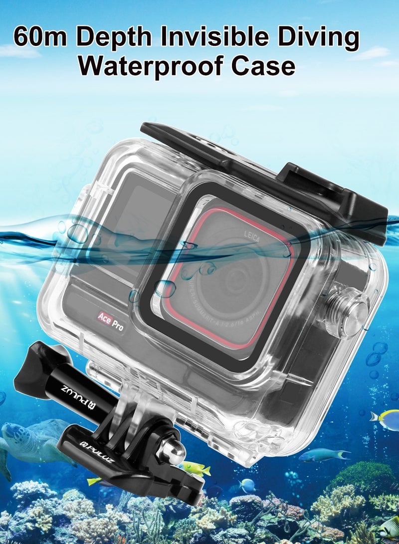 For Insta360 Ace Pro 60m Underwater Waterproof Housing Case with Base Adapter & Screw (Transparent)