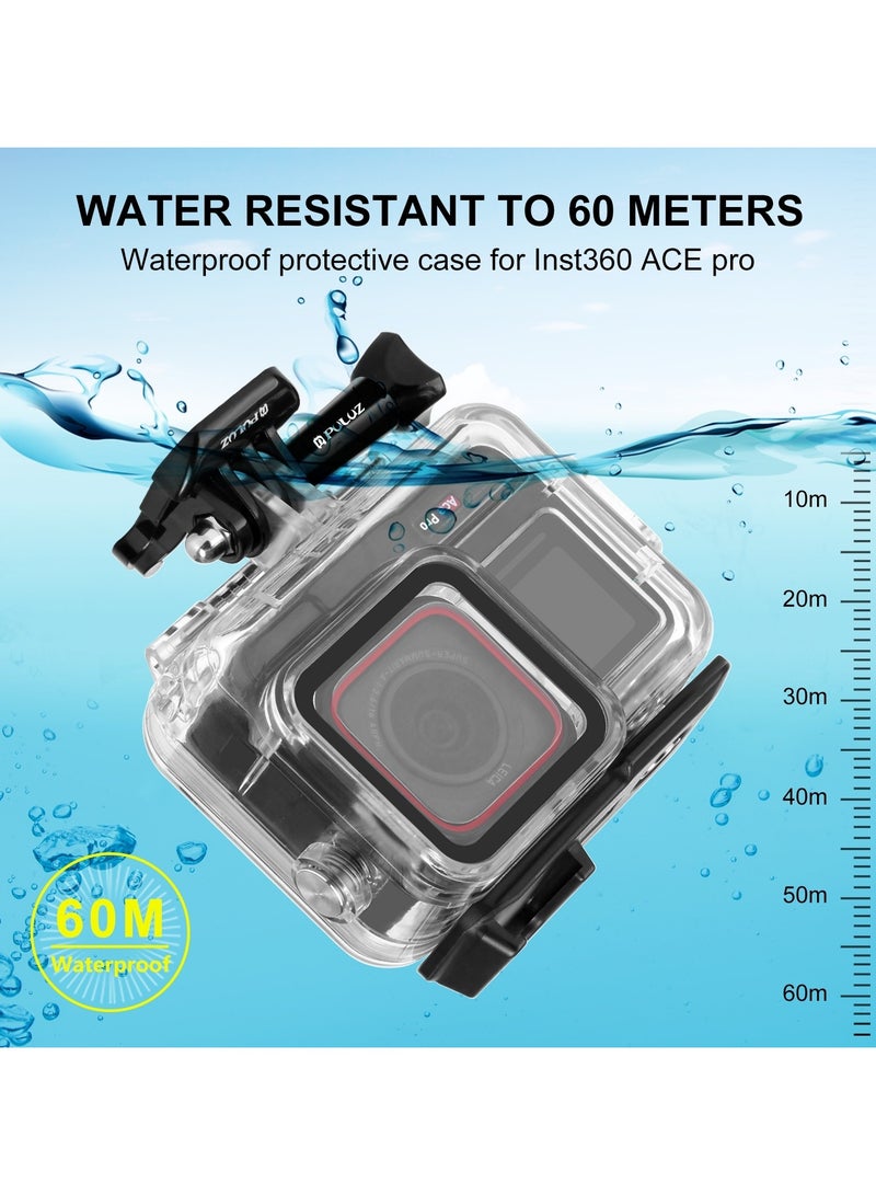 For Insta360 Ace Pro 60m Underwater Waterproof Housing Case with Base Adapter & Screw (Transparent)