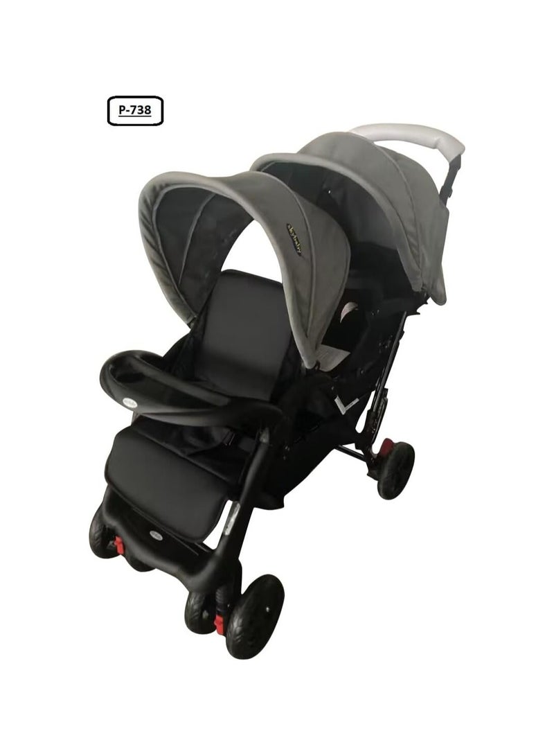 Twin baby Stroller with Canopy, Adjustable Seats, and Large Storage Basket,with food try (Black)