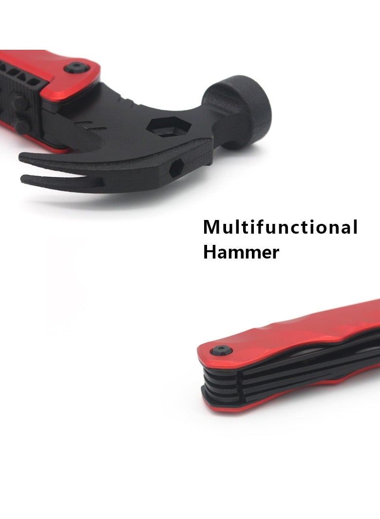 High-Quality Multi-Function Emergency Repair Hammer – Portable Outdoor Camping Tool with Screwdriver Bits, Claw Hammer, Knife, Pliers, and Safety Features